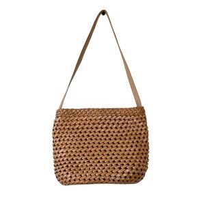 FOSSIL Tan Woven Leather Shoulder Bag Medium Tote